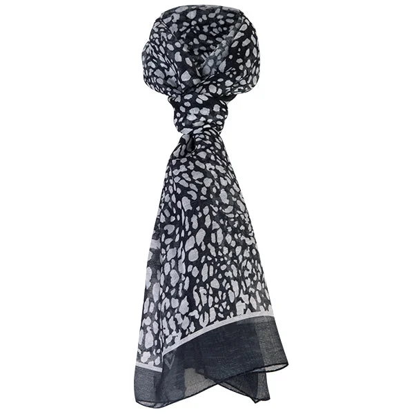 Printed Modal Linen Silk Scarf in Mini Leo Black/White