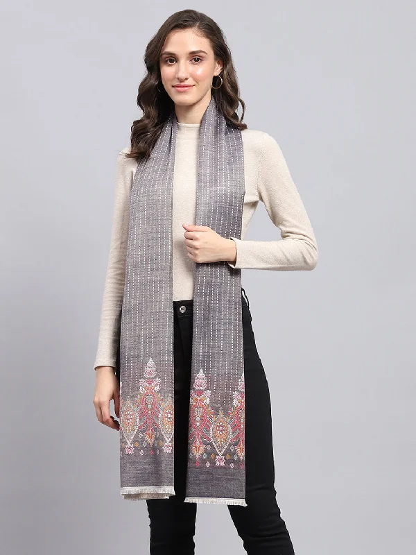 Women Grey Self Design Stole