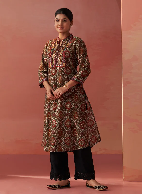 Samiya Green Printed Chanderi Kurta