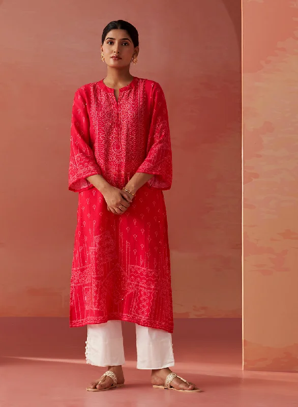 Dania Pink Long Printed Viscose Kurta for Women