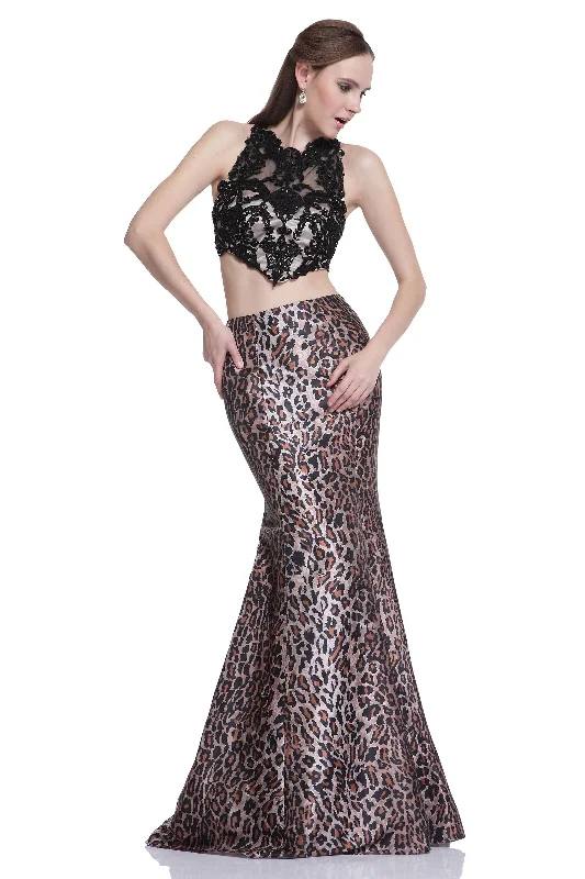 Cinderella Divine C2204 Long Formal Two Piece Print Mermaid Prom Dress