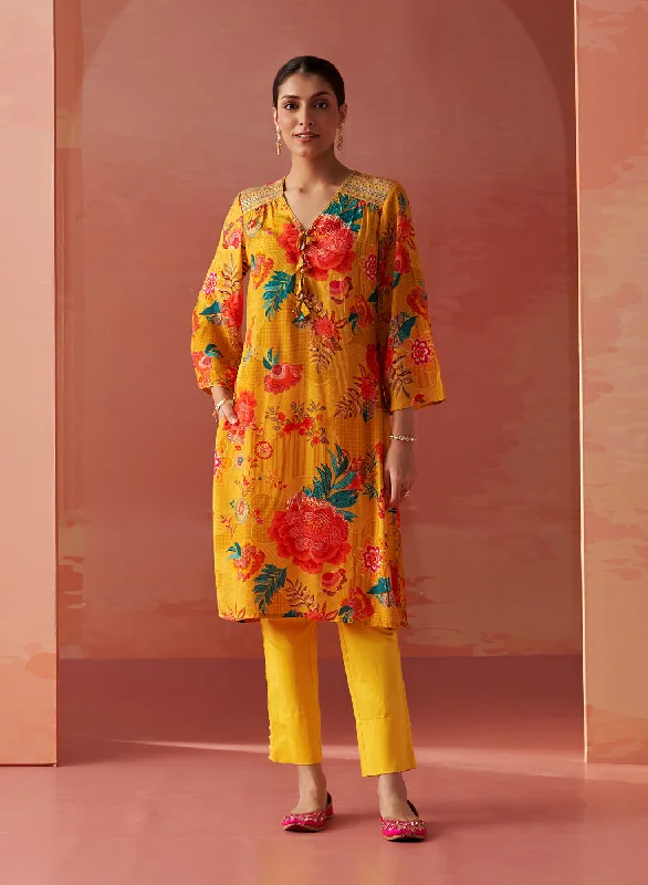 Noorani Mustard Printed Kurta