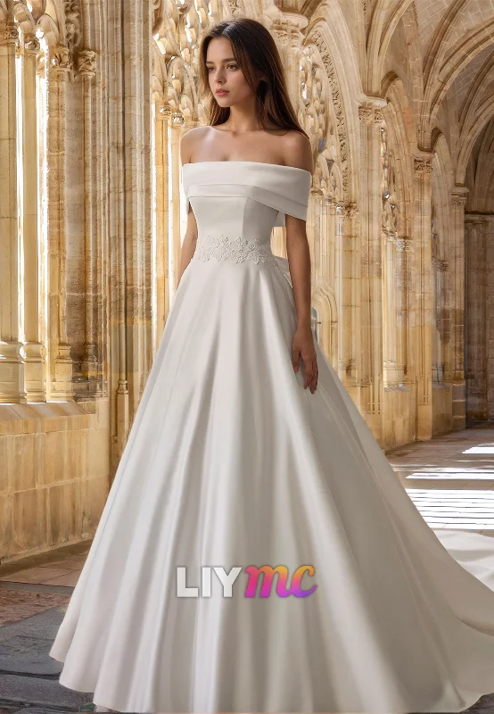 Off-Shoulder Strapless Appliques Pleated A-Line Classic Wedding Dress