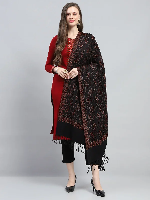 Women Black Self Design Reversible Shawl