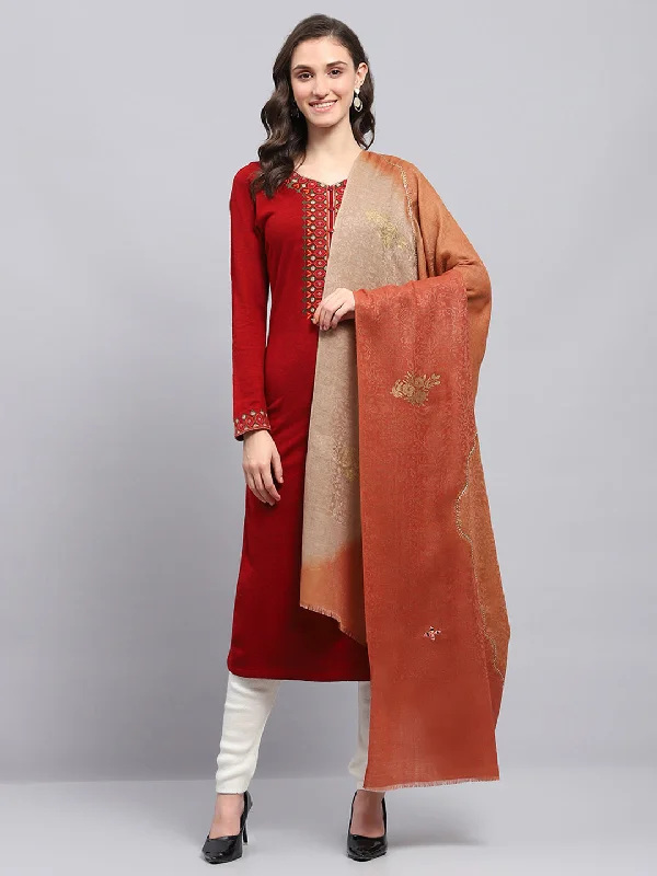 Women Rust Self Design Shawl