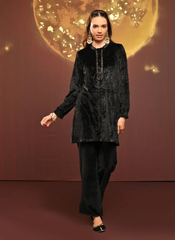 Asma Black Velvet Kurti for Women