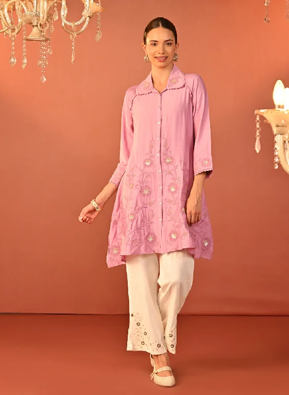 Alayssa Pink Embroidered Kurti for Women