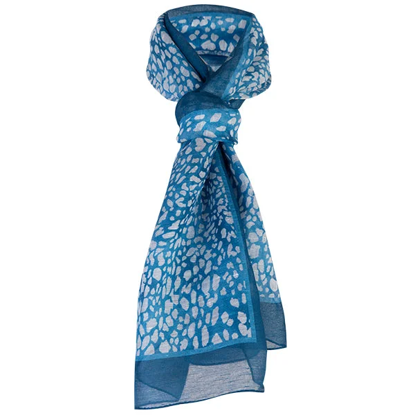 Printed Modal Linen Silk Scarf in Mini Leo Teal