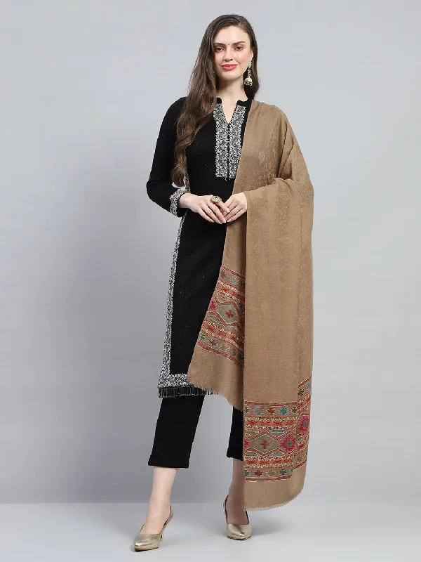 Women Khaki Self Design Shawl