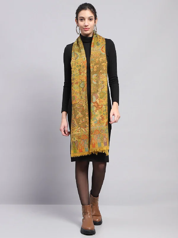 Women Mustard Self Design Stole