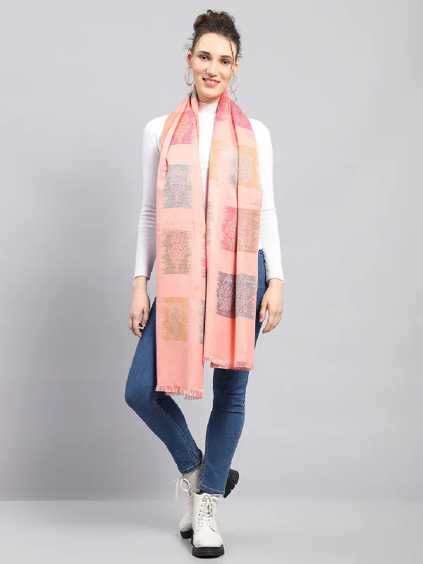 Women Peach Self Design Stole