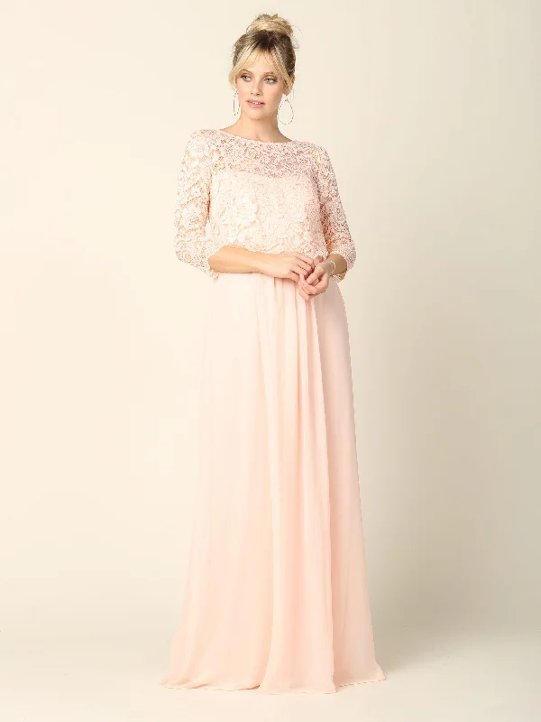 Long 3/4 Sleeve Mother of the Bride Chiffon Dress