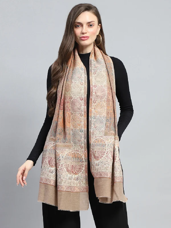 Women Beige Self Design Stole