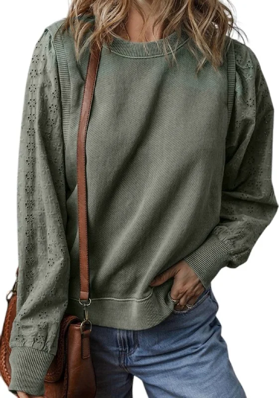 Brandi Eyelet Sleeve Sweatshirt In Grey