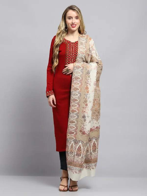 Women White Self Design Shawl