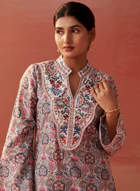 Farah Grey Embroidered Chanderi Kurta for Women