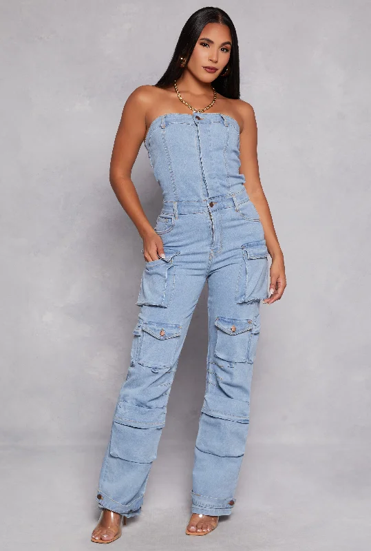 Daisy Denim Strapless Utility Jumpsuit