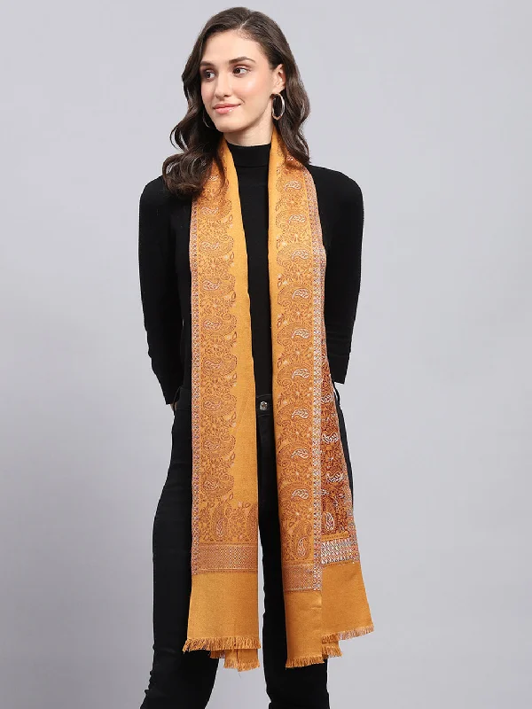 Women Mustard Self Design Stole