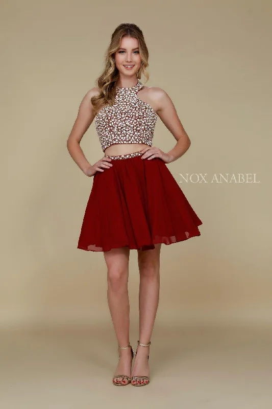 Homecoming Short Two Piece Set Beaded Halter Prom Dress