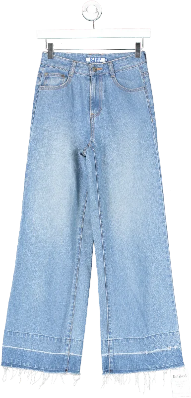 SJYP Blue Wide Leg Raw Hem Jeans UK XS