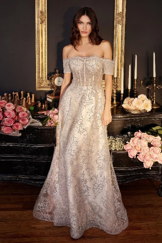 Cinderella Divine J835 Long Off Shoulder Prom Dress