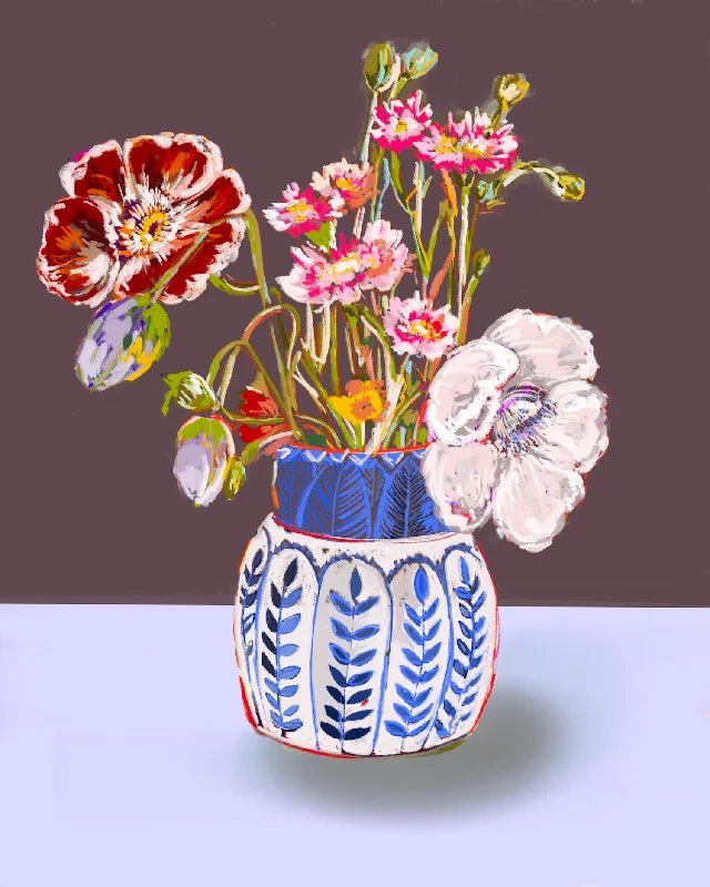 Flowers with Blue Pot Art Print