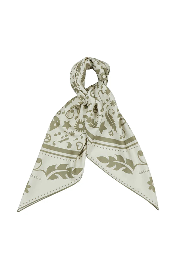 Karen Walker Filigree Classic Silk Scarf - Cream/Olive