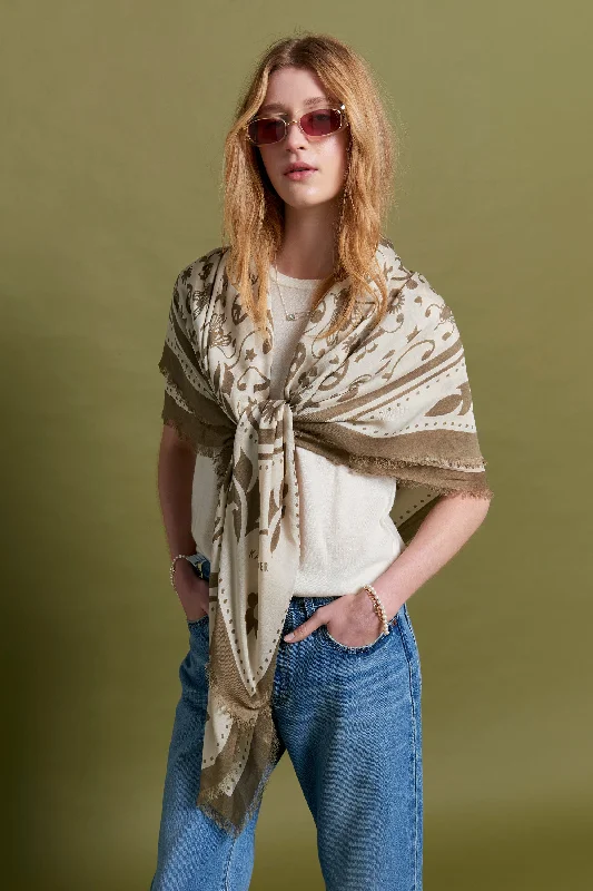 Karen Walker Filigree Modal Twill Scarf - Cream/Olive