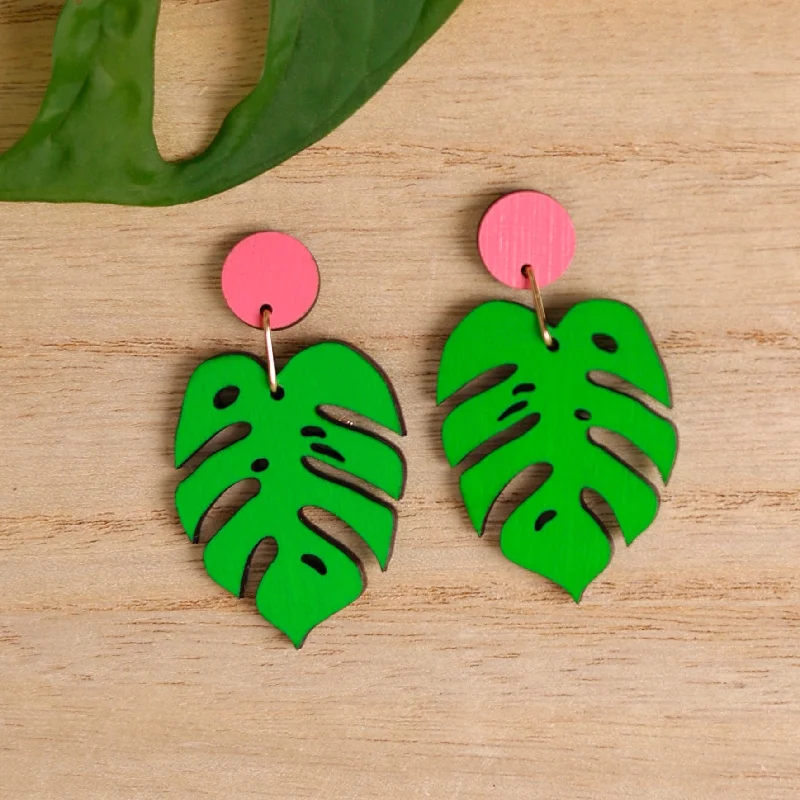 Monstera Stud Dangles