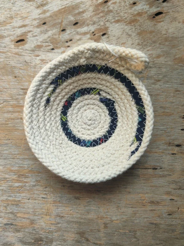 Small Rope Bowl - Navy with Colorful Lines