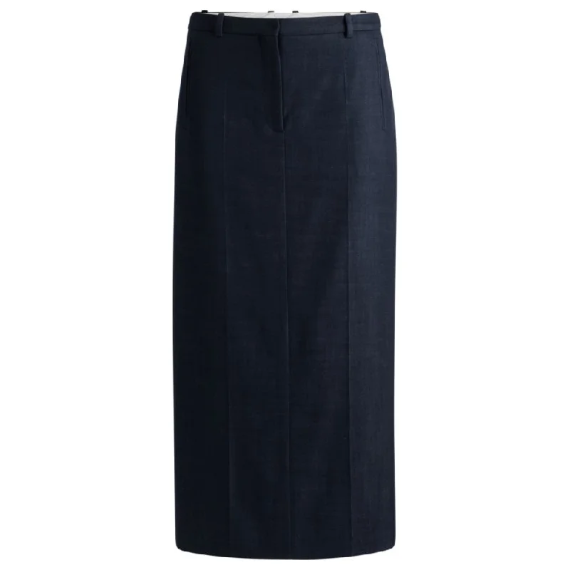 Long-length skirt in denim-effect twill