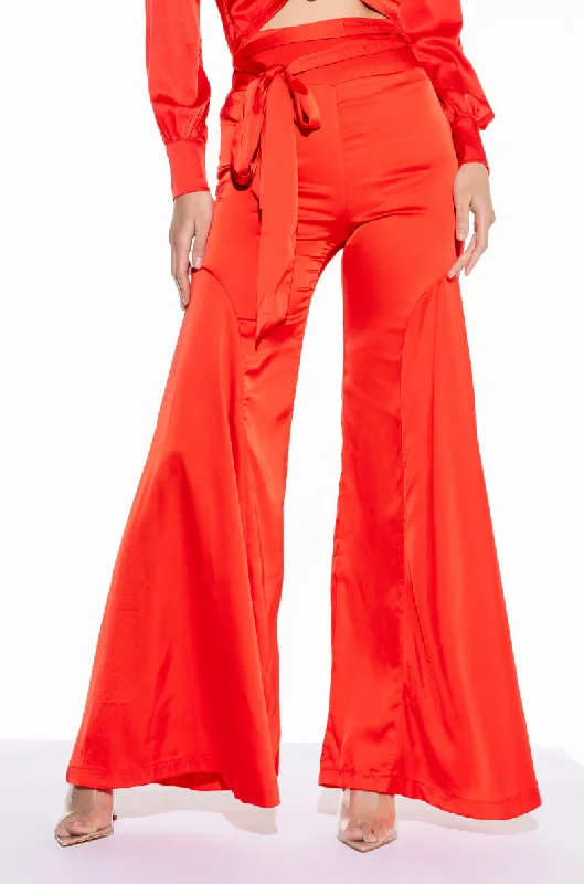 FIERY FIESTA SATIN PRINTED WIDE LEG PANT RED