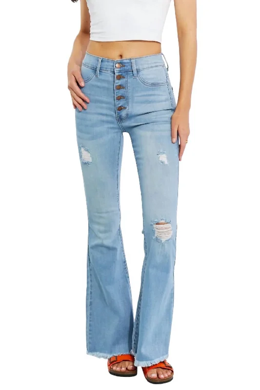 Full Size Jess Button Flare Jeans In Light