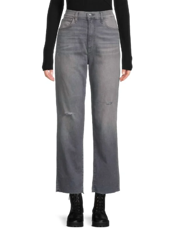 Kass High Rise Straight Ankle Jeans In Dark Grey