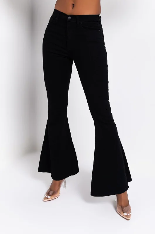 LACE ME UP FLARE JEANS BLACK