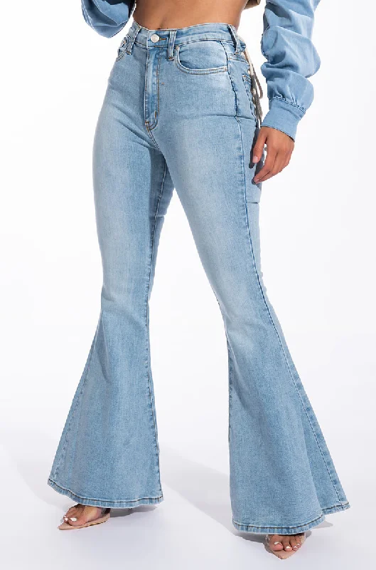 LACE ME UP FLARE JEANS LIGHT BLUE DENIM