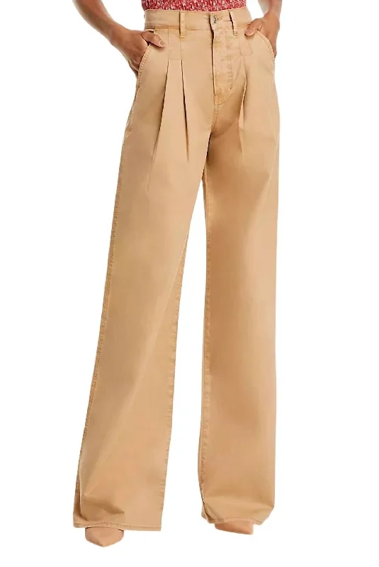 Mia Wide Trouser Leg Pant In Khaki