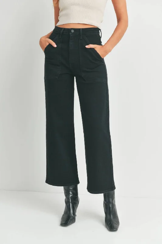 Patch Pocket Wide Leg Jean In Black