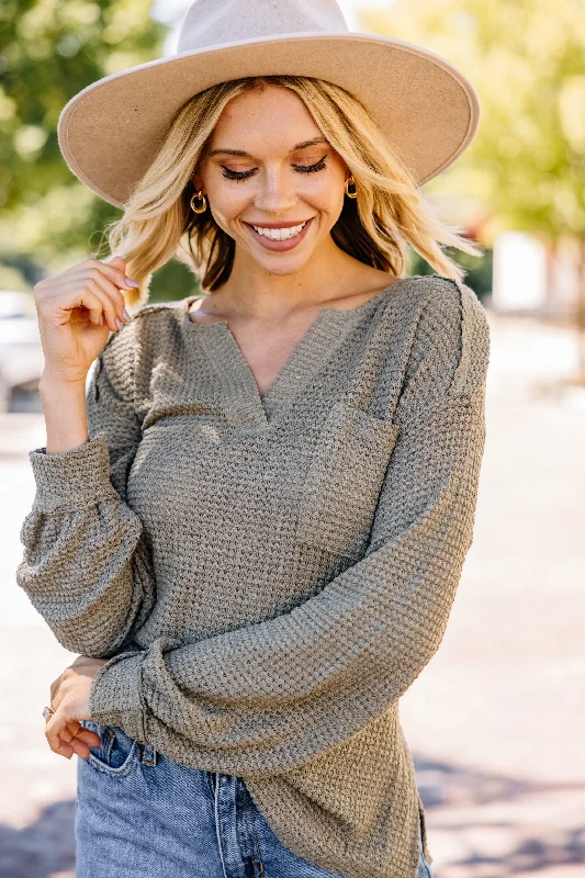 Check On You Olive Green Waffle Knit Top