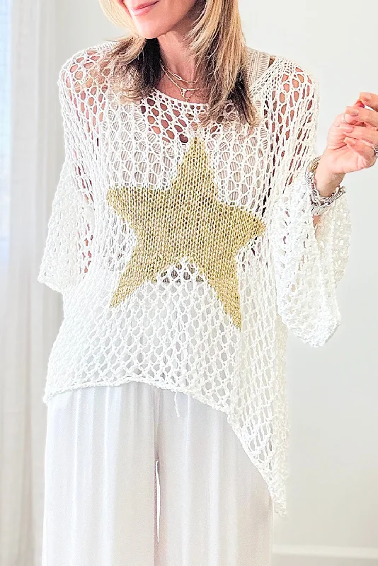 Star Graphic Crochet Knitted Summer Sweater Top