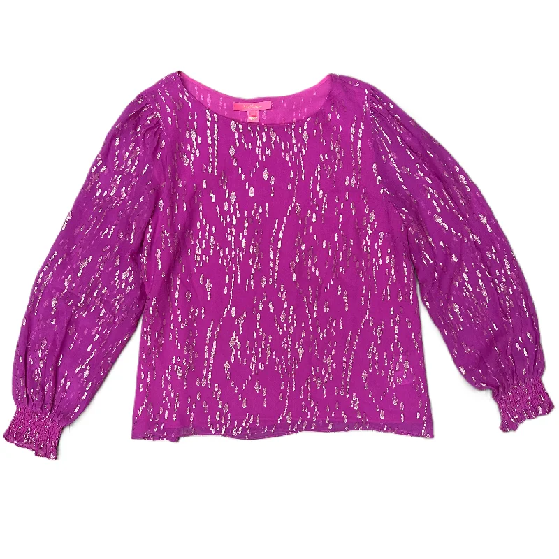 Top Long Sleeve Designer By Lilly Pulitzer In Gold & Purple, Size: L