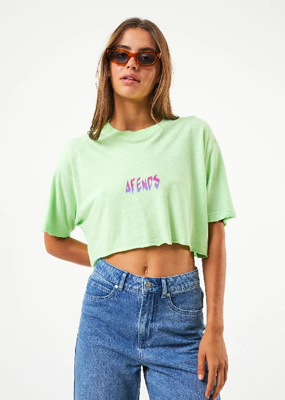 AFENDS Womens Electric Slay Cropped - Oversized T-Shirt - Lime Green